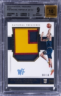 2018-19 Panini National Treasures Gold #109 Michael Porter Jr. Signed Patch Rookie Card (#08/10) - BGS MINT 9/BGS 10